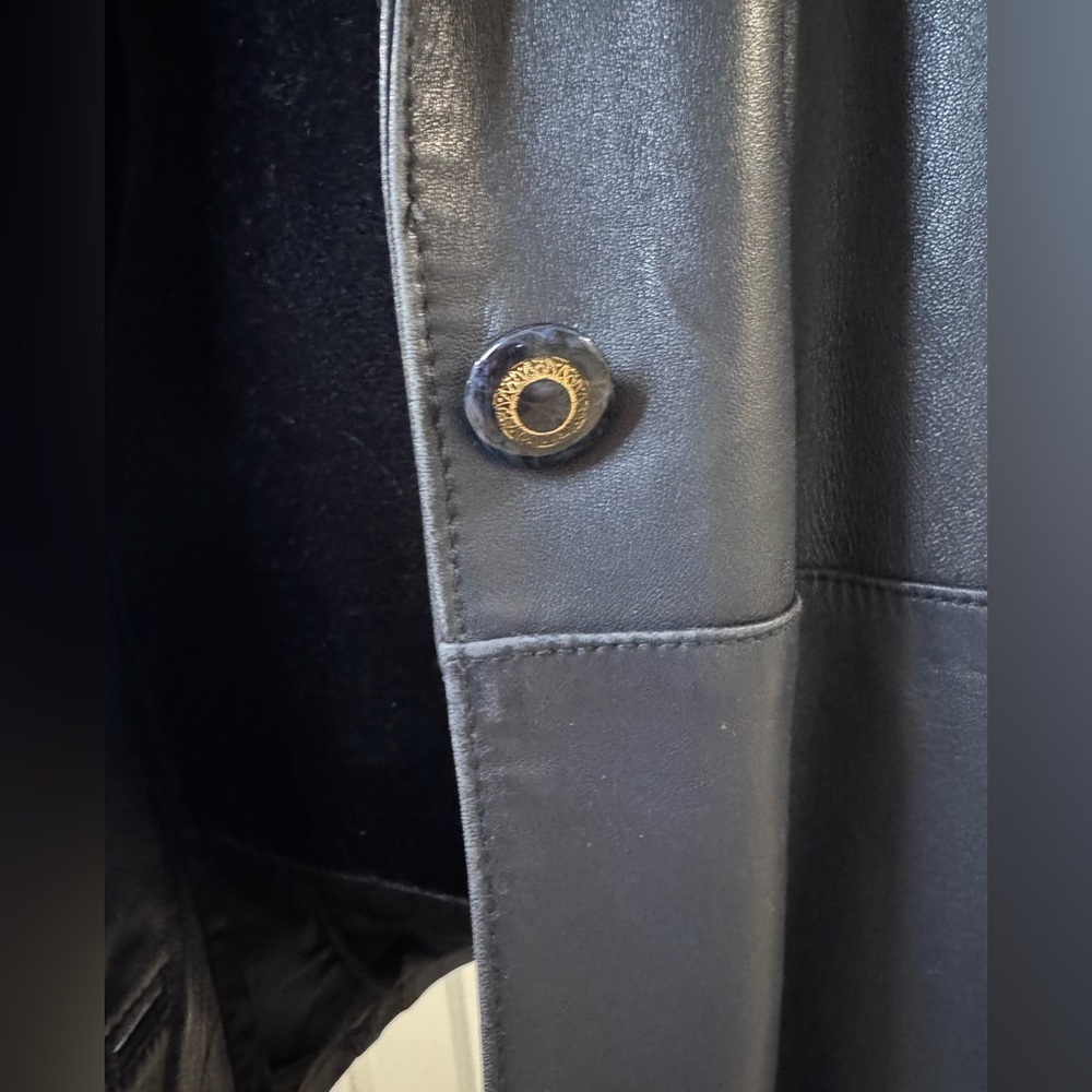 Bally Soft Leather Coat Dark Blue Jacket Vintage Made in Italy Size 10 Womens - Picture 7 of 15
